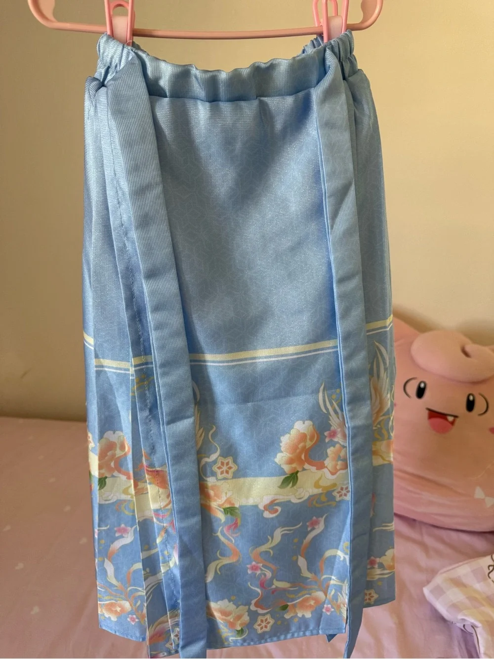 Embroidered Two-Piece Asian-Inspired Jacket & Skirt Set in Ivory and Light Blue